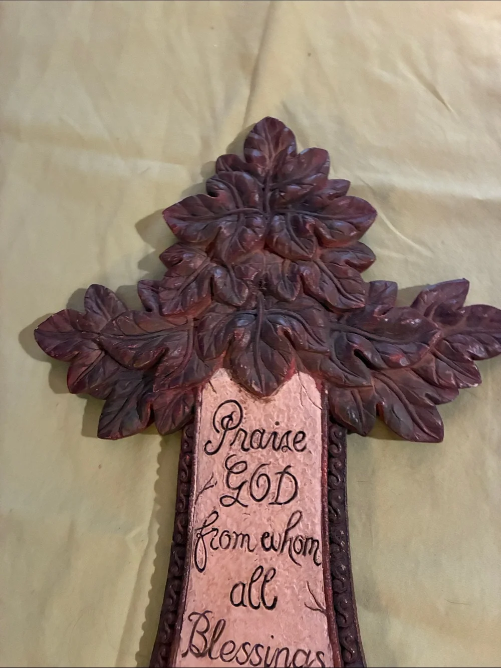 Wall Cross Plaque - Cream and Brown Inspirational Home Decor